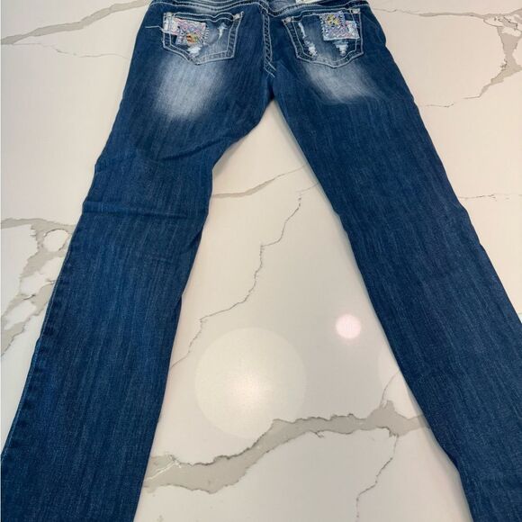 Grace In LA Women's Blue Patchwork Jeans - Picture 2 of 15